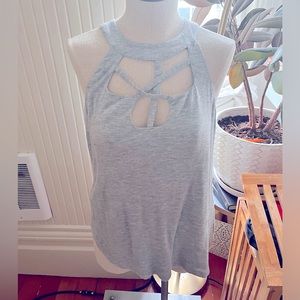 2 summer tops, grey maxi with sexy crossed chest, and black with cream